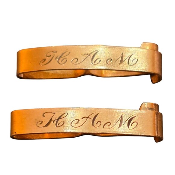 Vintage Jewelry - Antique Pair Of Gold Filled Initialed Signed Barrettes (A8180)